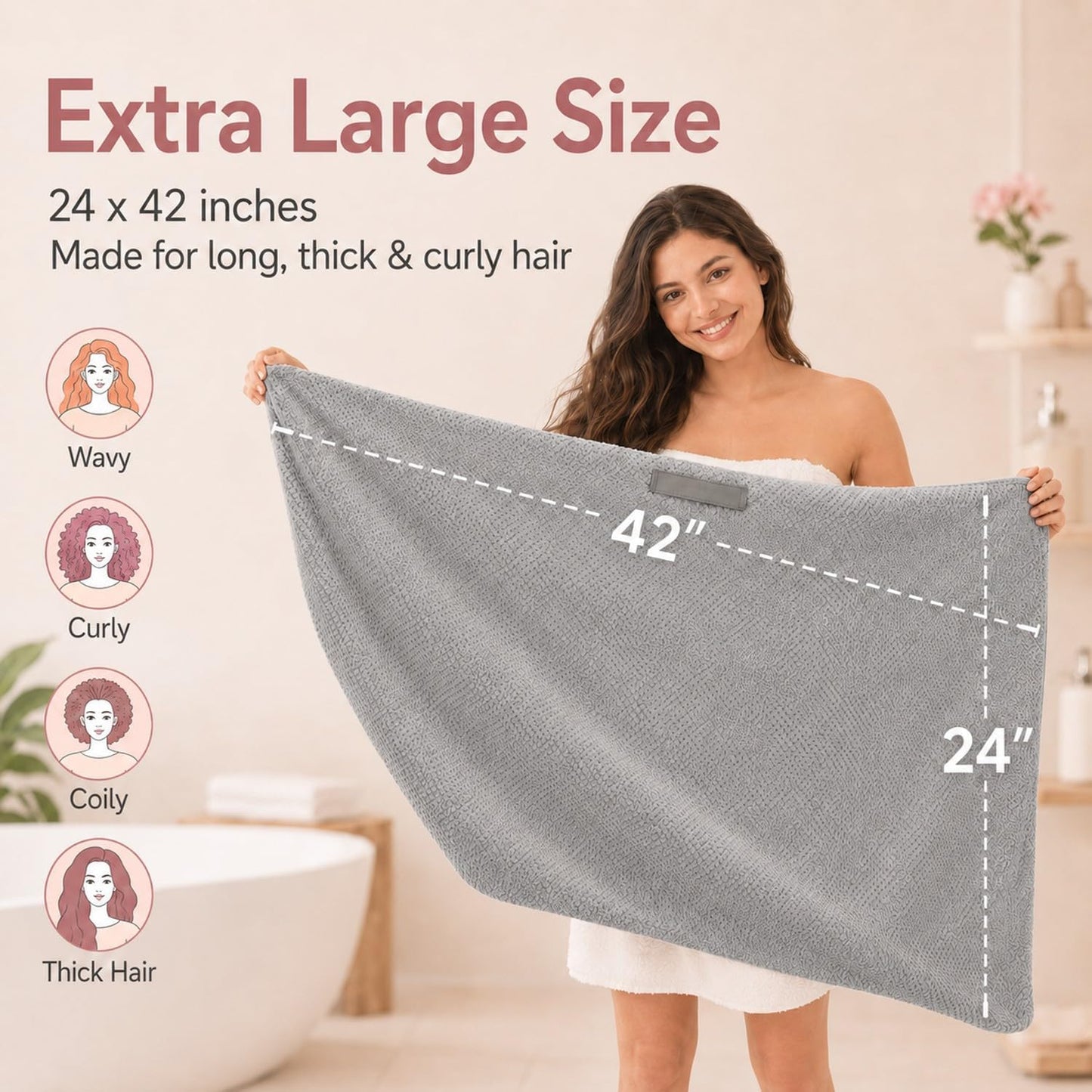 Large Hair Towel Wrap for Women, Quick-Dry Turban, Ultra Absorbent & Anti-Frizz, Ideal for Long, Thick & Curly Hair, Soft Lightweight Microfiber Drying Towel (24x42, Blue)