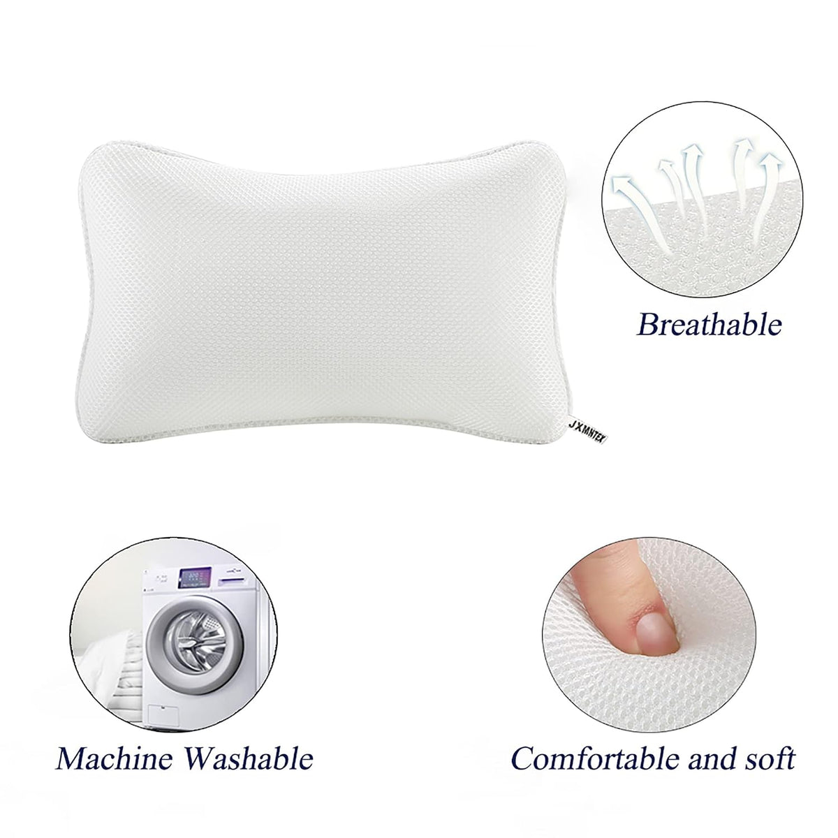 Bathtub Pillow, Non Slip, Breathable Soft, Comfortable Head Neck Support, Machine Washable, 2 Large Suction Cups (White)