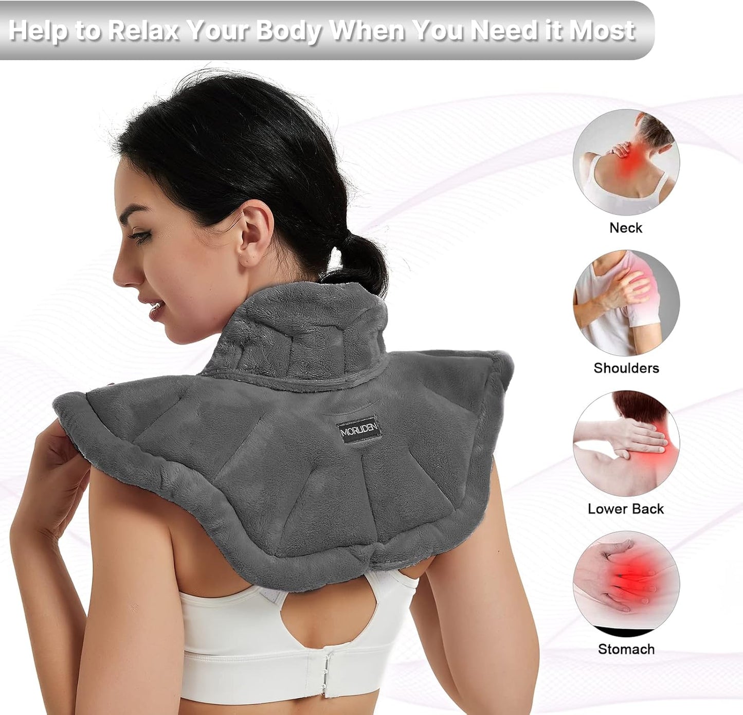 MORLIDEN Neck Heating Pad Microwavable for Shoulders, Warmer Wrap Microwave Heating Pad for Neck and Shoulders for Pain Relief (Navy Blue)