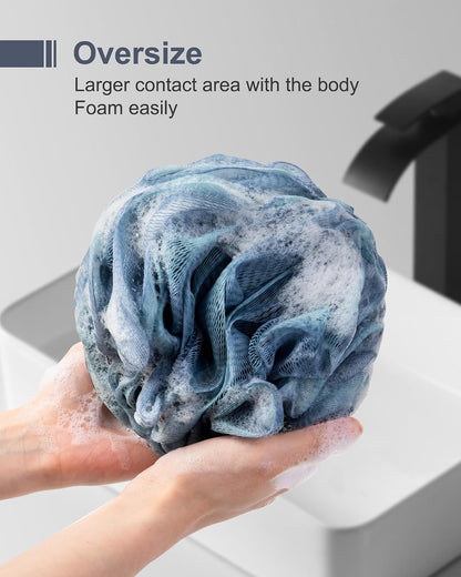MTDLYICE Loofah Sponge, XXL Large Loofah 100g 4 Pack, Bath Sponge Soft Mesh Shower Loofah for Men, Body Scrub, Shower Pouf Bath Accessories, for Body Wash, Soap (Blue Gray)