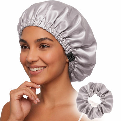 Adjustable Double Layer Silk-Satin Hair Bonnet for Sleeping Women – Anti-Frizz Curly Hair Sleep Cap, Hair Protector for Night, Moisture Retention Soft Bonnet for Natural Hair (black,Large)