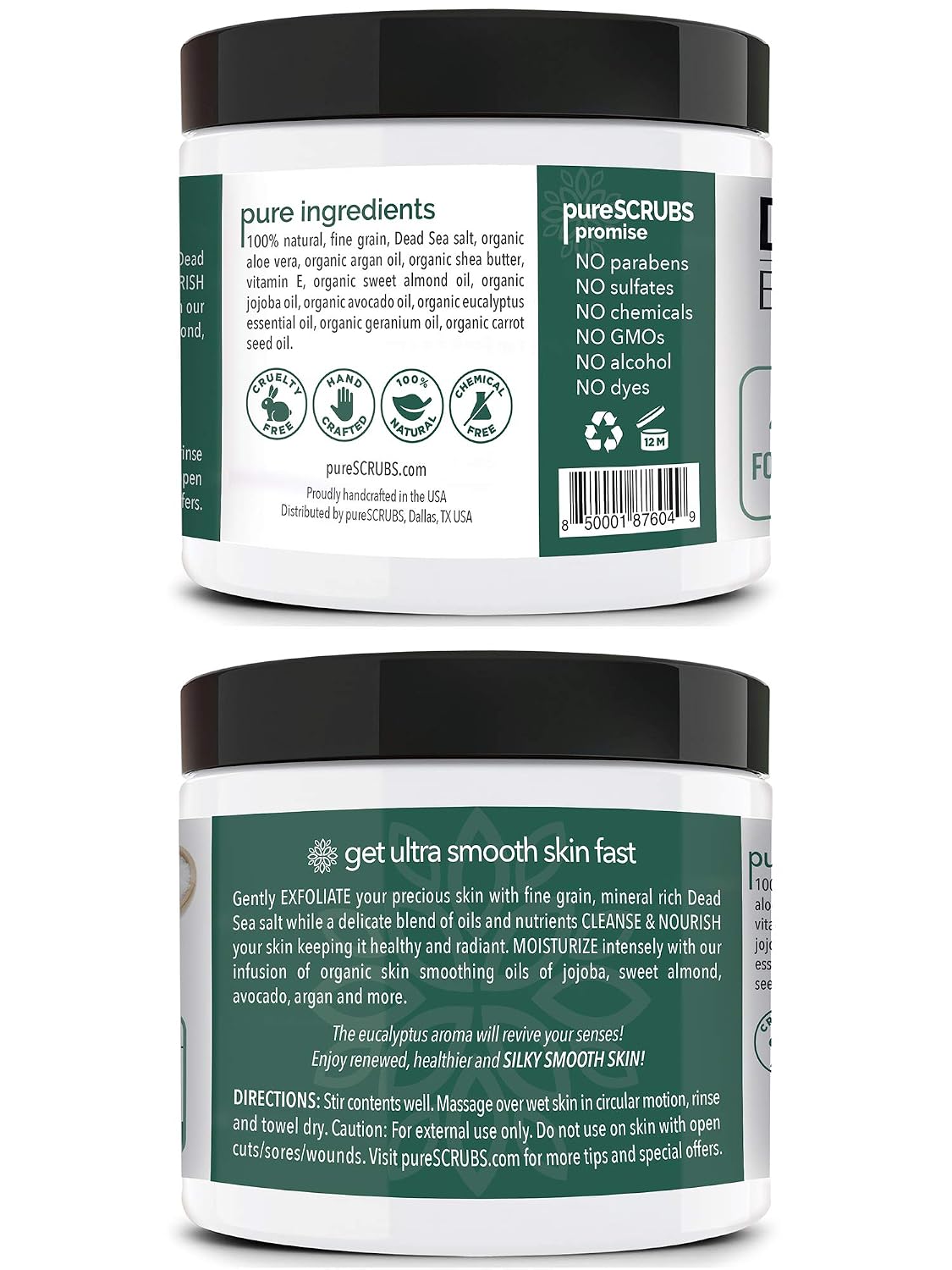 pureSCRUBS Premium Cucumber Body Scrub Set, Exfoliating Dead Sea Salt Scrub