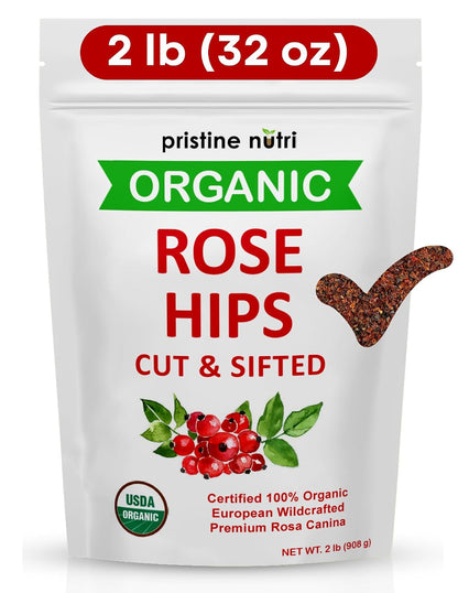 Organic Dried Cut and Sifted Rose Hips - 2lb. (32oz.) Bag