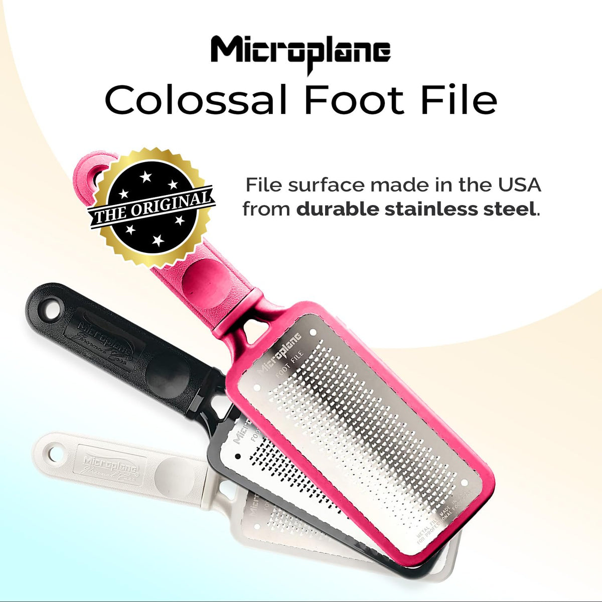 Microplane Colossal Foot File Scraper - The Original Stainless Steel Foot Rasp, Dead Skin/Callus Remover for Feet, Gentle Foot Scrubber, Pedicure Tools for Salon-Quality Foot Care, Black