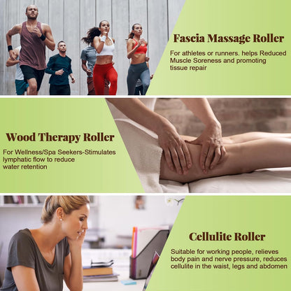 Wooden Fascia Massage Roller – Handheld Myofascial Release Massage Stick with Trigger-Point Knobs for Deep Tissue, Cellulite, Muscle Recovery & Circulation, Lymphatic Drainage Massager