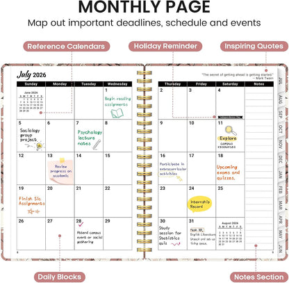 Planner 2026-2027, Academic Monthly and Weekly Calendar Planner for Women, July 2026 - June 2027, Hardcover Pretty Agenda Planner Book with Tabs, Spiral Daily Organizer for School Office Home Supplies, 6.3" x 8.5" - Blue Floral