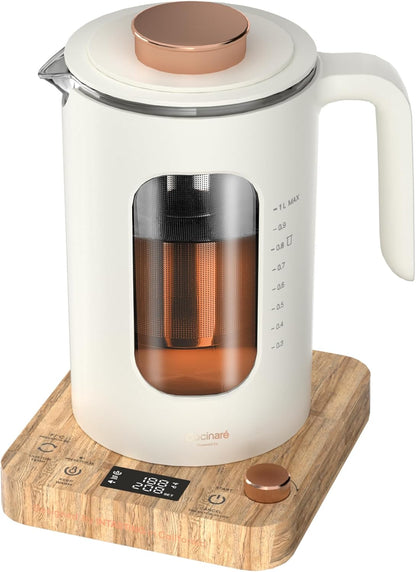 INTASTING Electric Tea Kettle, Electric Kettle with Tea Infuser, ±1℉ Knob Temperature Control, BPA-Free Glass, 1200W Fast Heating, Easy to Clean, 1 Liter (Dark Gray)