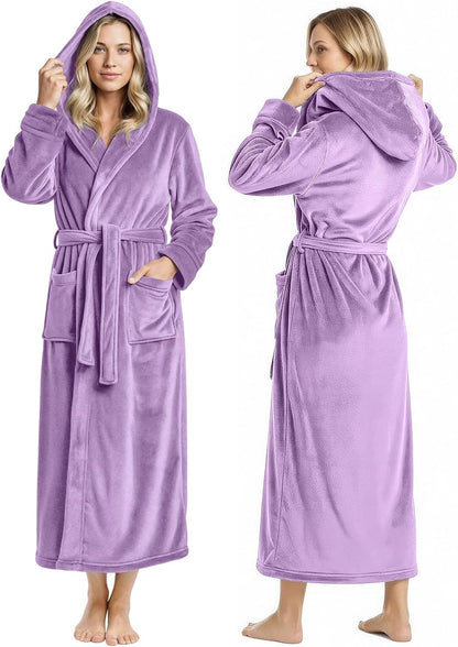 Premium Ultra Soft Robes for Women with Hood Plush Fleece Long Bathrobe