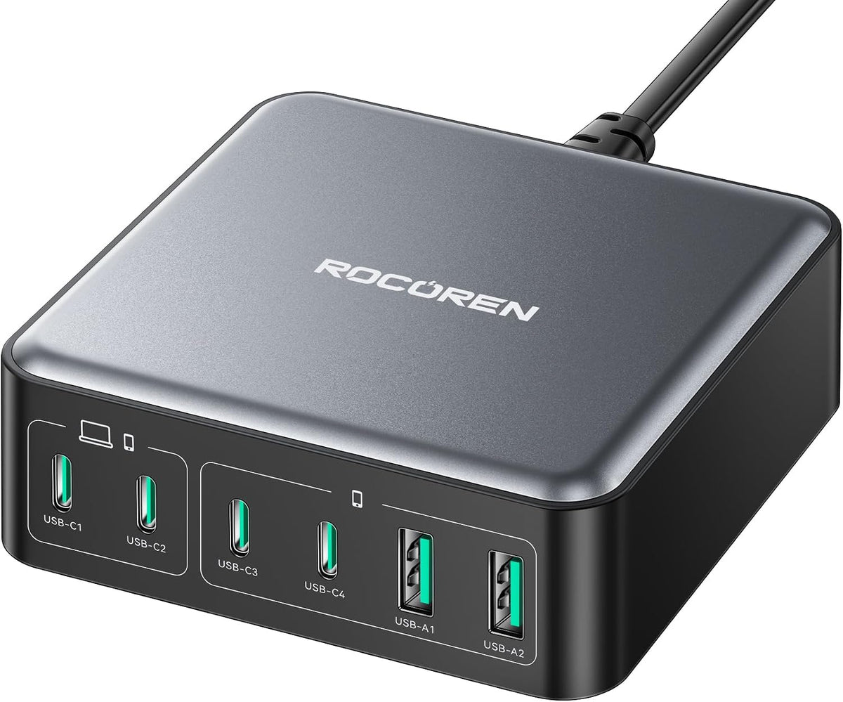 Rocoren 480W GaN 10‑Port Charging Station, PD 100W Fast USB‑C Charger Hub