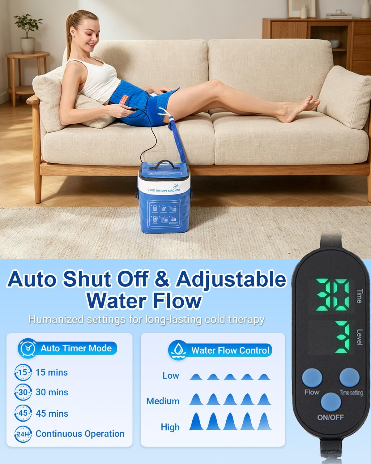Cold Therapy Machine for Elbow, Ice Machine for Tennis Elbow&Post-Surgery Recovery, Cryotherapy Device with Temp Display & 3 Flow Modes, Adjustable Elbow Wrap for Arthritis, Bursitis, Swelling Relief