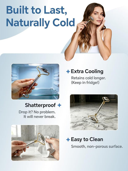 Stainless Steel Face Roller & Gua Sha Facial Tools, Face Massager for Self Care, Roller for face, Jawline Sculpting and Puffiness Reducing