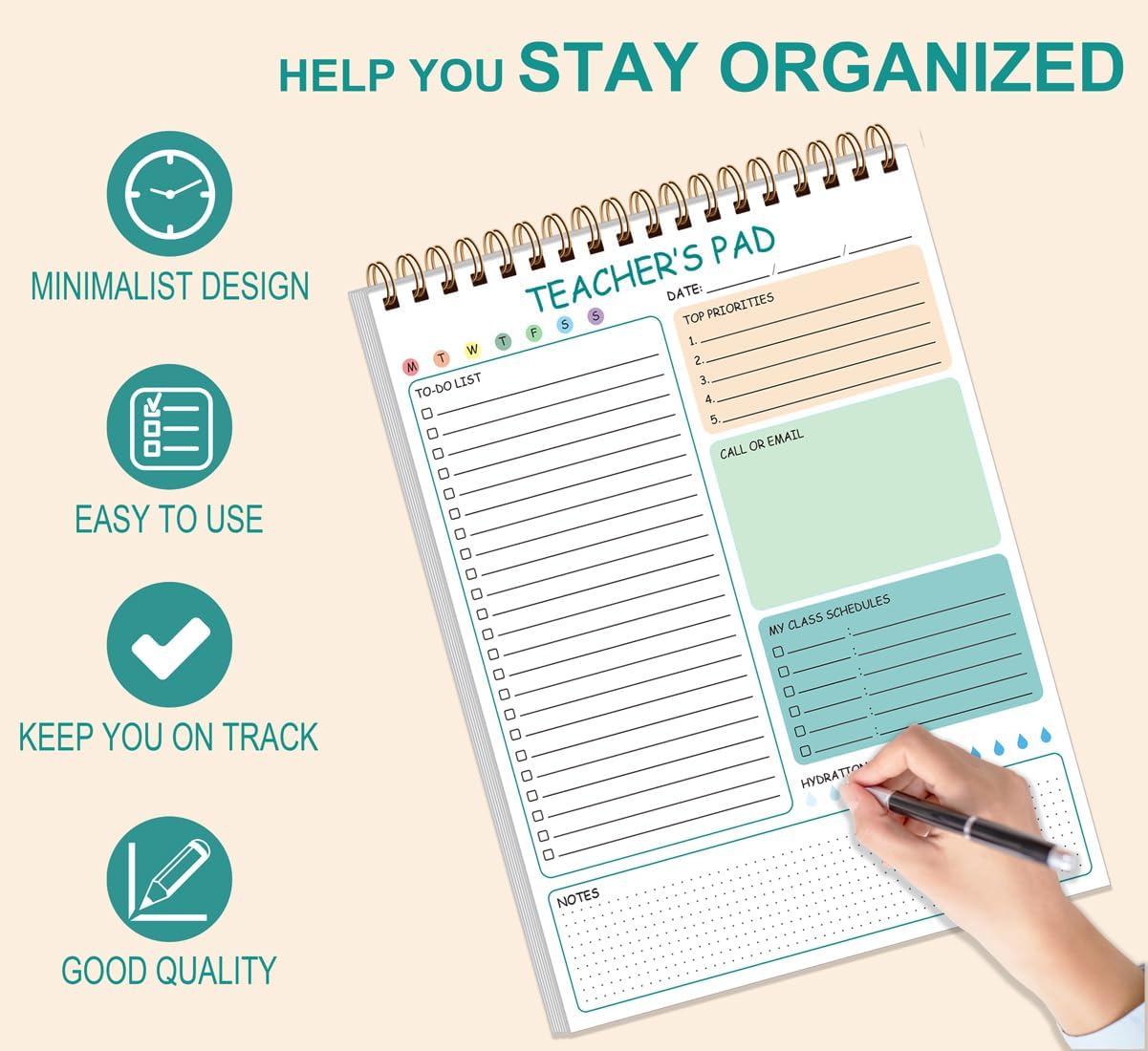 Teacher Notepad - A4 Teacher To Do List Notepad, Spiral Checklist Notebook Organizer for Teachers Notes Task Appointment, Teacher Appreciation Gifts, 8'' x 11'', Green