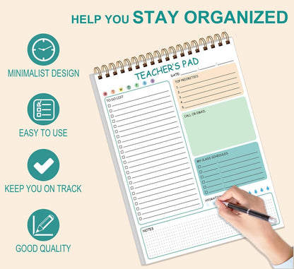 Teacher Notepad - A4 Teacher To Do List Notepad, Spiral Checklist Notebook Organizer for Teachers Notes Task Appointment, Teacher Appreciation Gifts, 8'' x 11'', Green