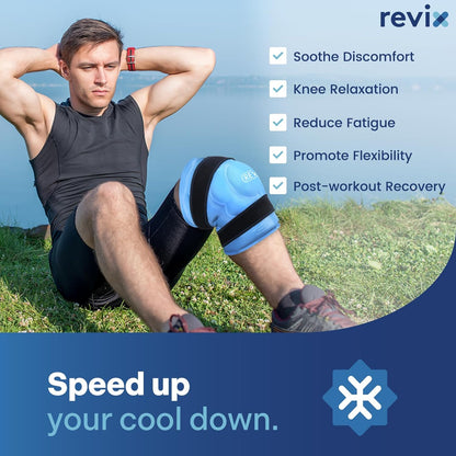 REVIX 20‘’ XXXL Knee Ice Pack Wrap Around Entire Knee, Extra Large Ice Pack for Knee Meniscus Tear and Arthritis, Cold Compress Therapy, Reusable Ice Wraps for Back, Shoulder, Post-Workout Recovery