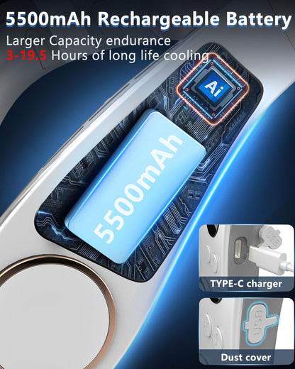 Neck Fan Air Conditioner,Neck Fans that Blow Cold Air,[3-19.5 Hours] Long Battery Life Neck Coolers for Extremely Hot Weather Flashes,Fanless Handsfree Hangs Fan Around Neck Headband Devices Green