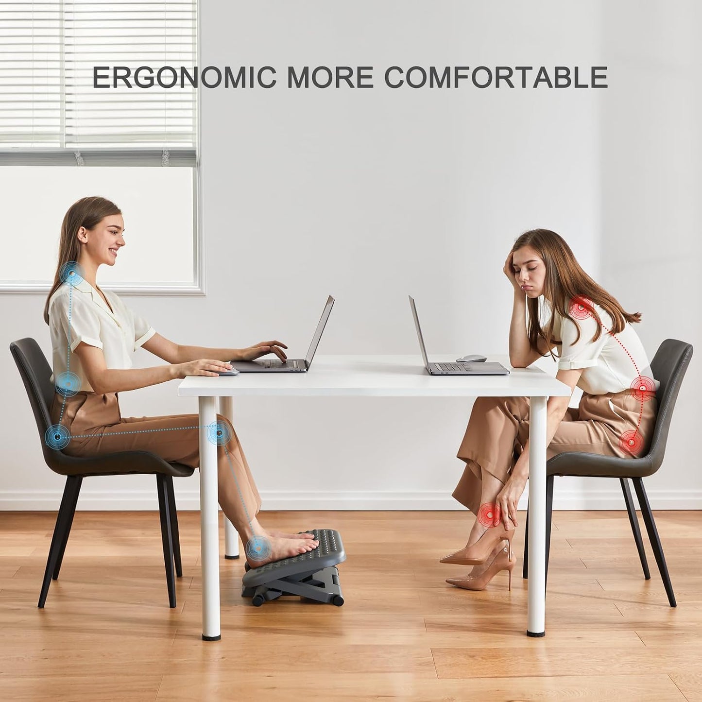 HUANUO Adjustable Desk Footrest, Foot Rest for Under Desk at Work with Massage, Adjustable Foot Stool with 3 Height Position & 30 Degree Tilt Angle Adjustment for Home, Office, White