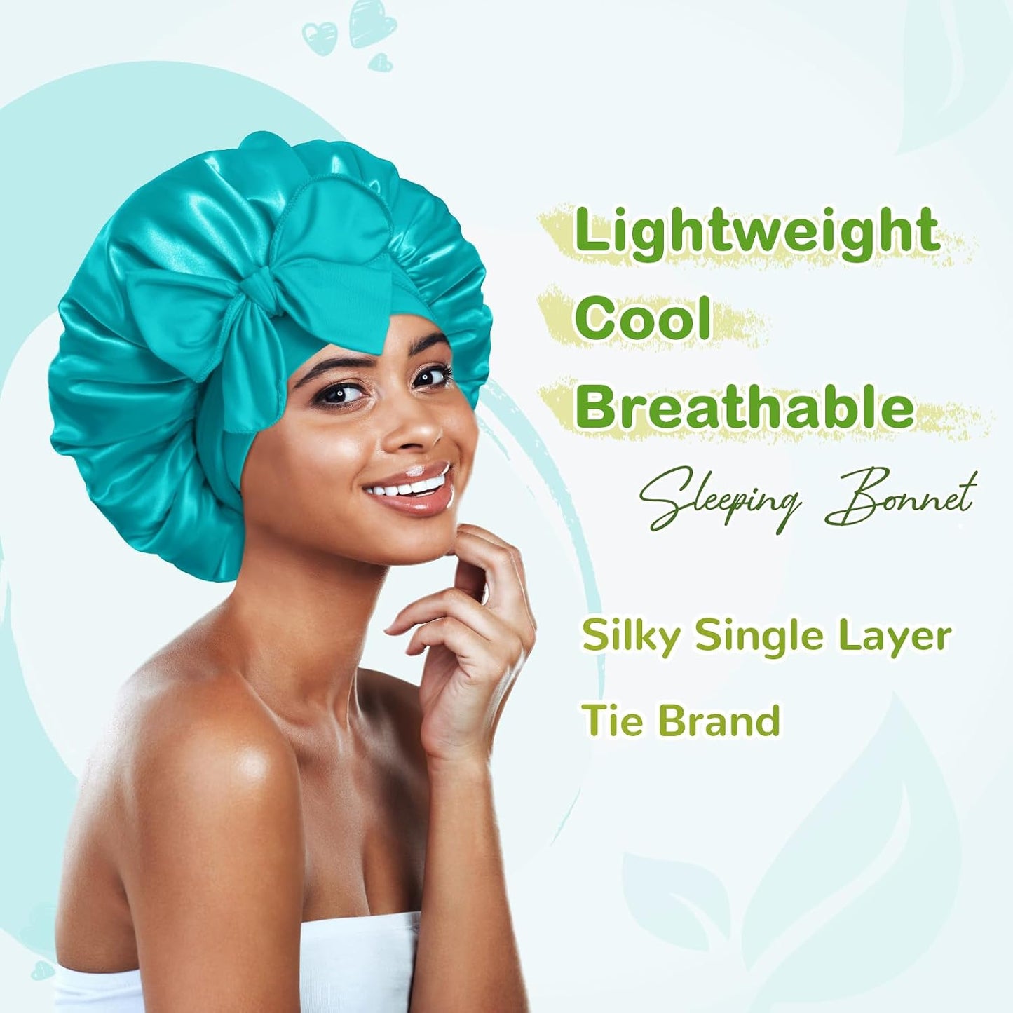 BONNET QUEEN Silk Bonnet for Sleeping for Women Satin Bonnet Night Cap for Curly Hair with Tie Band, Single Layer, Cream Pink