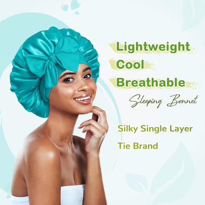 BONNET QUEEN Silk Bonnet for Sleeping for Women Satin Bonnet Night Cap for Curly Hair with Tie Band, Single Layer, Cream Pink