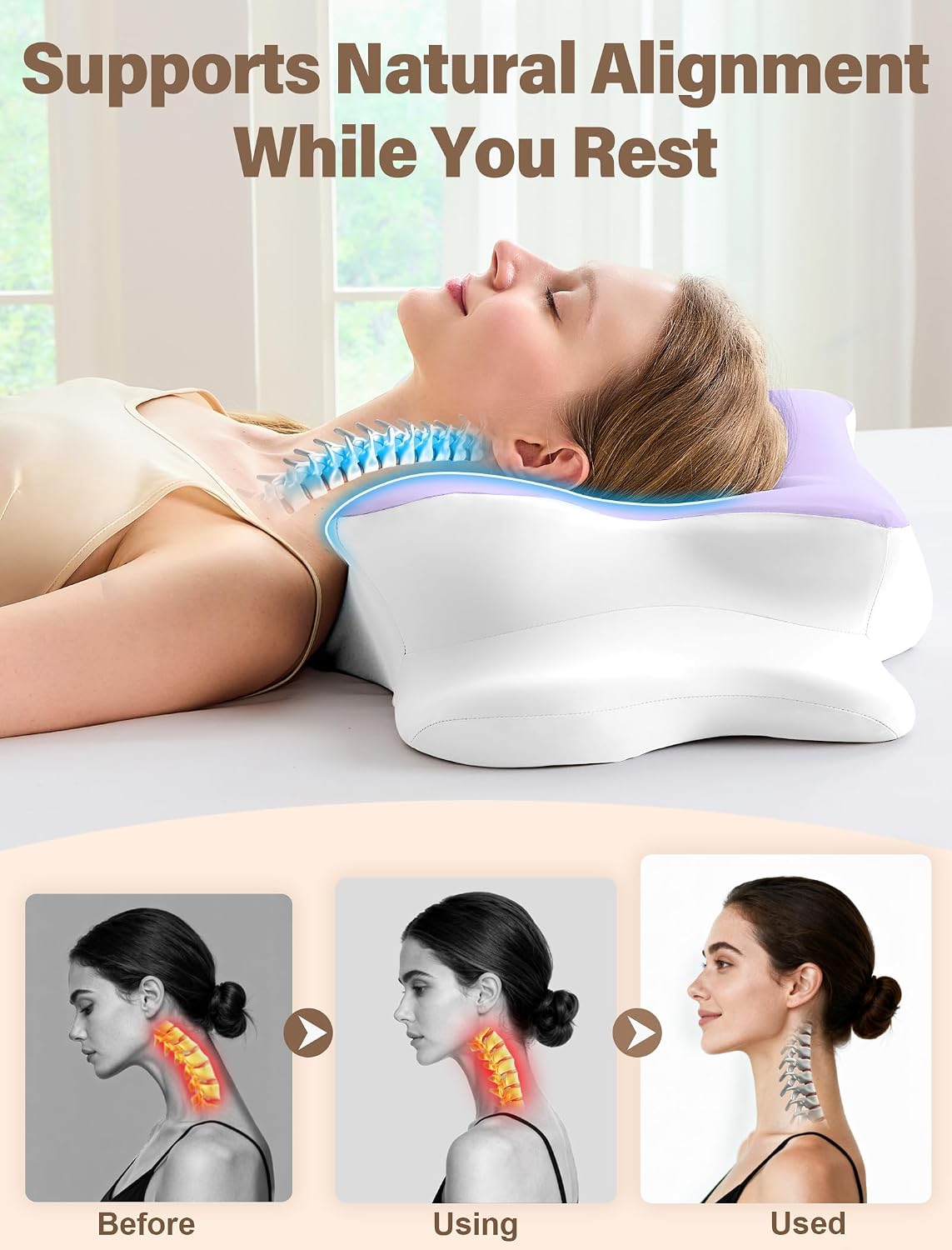 Cervical Neck Pillow for Pain Relief – Ergonomic Memory Foam Pillow for Side Sleeper Contour Orthopedic Bed Pillow for Neck Support with Cooling Cover – Ideal Christmas Birthday Gift for Women Men