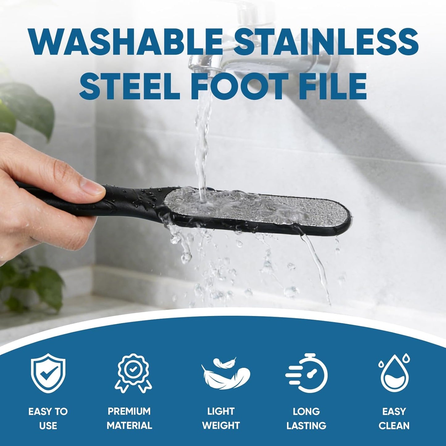 TEAWOO Double Sided Foot File and Callus Remover, Stainless Steel Waterproof Foot Scraper and Foot Rasp for Dead Skin & Hard Heels, 2-in-1 Pedicure Tools for At Home Foot Care
