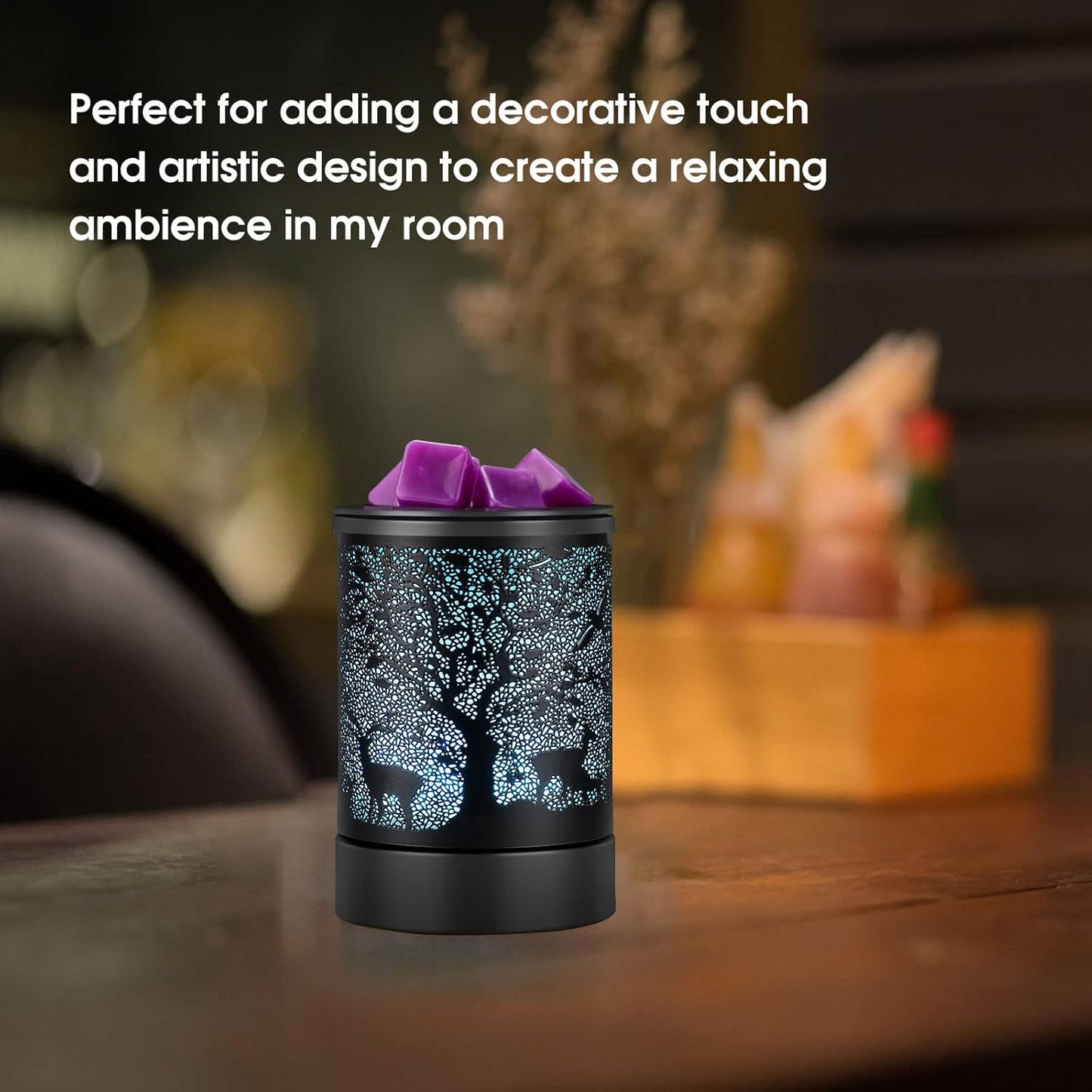 Enaroma Fragrance Wax Melts Warmer with 7 Colors LED Changing Light Classic Black Forest Design Scent Oil Candle Warmer for Home Black Forest