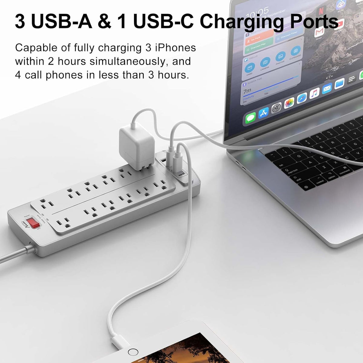 ALESTOR 6 Ft Surge Protector Power Strip with 12 Outlets and 4 USB Ports