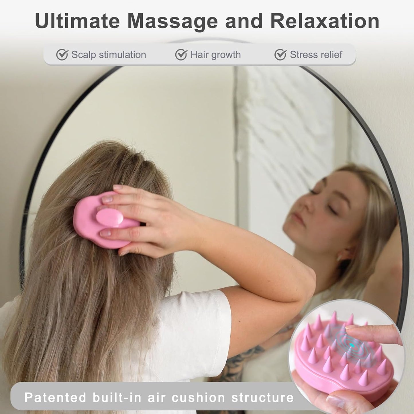FREATECH Scalp Scrubber Scalp Massager Hair Growth, Shower Shampoo Brush with Silicone Bristles for Dandruff Removal and Hair Care, Wet & Dry Hair Massager Scalp Exfoliator for Men Women Kids，Black