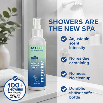 MOXĒ Eucalyptus Oil Shower Mist, Spa Steam Spray, Certified Natural 100% Essential Oils, Made in USA, Aromatherapy, Sinus Congestion Relief, Tension Relief, 4 Ounces