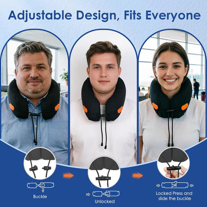 jiaao Travel Pillow Memory Foam Neck Pillow for Airplanes with Adjustable Neck Support, Includes Eye Mask, Earplugs & Storage Bag - Perfect for Flights, Road Trips, and Trains
