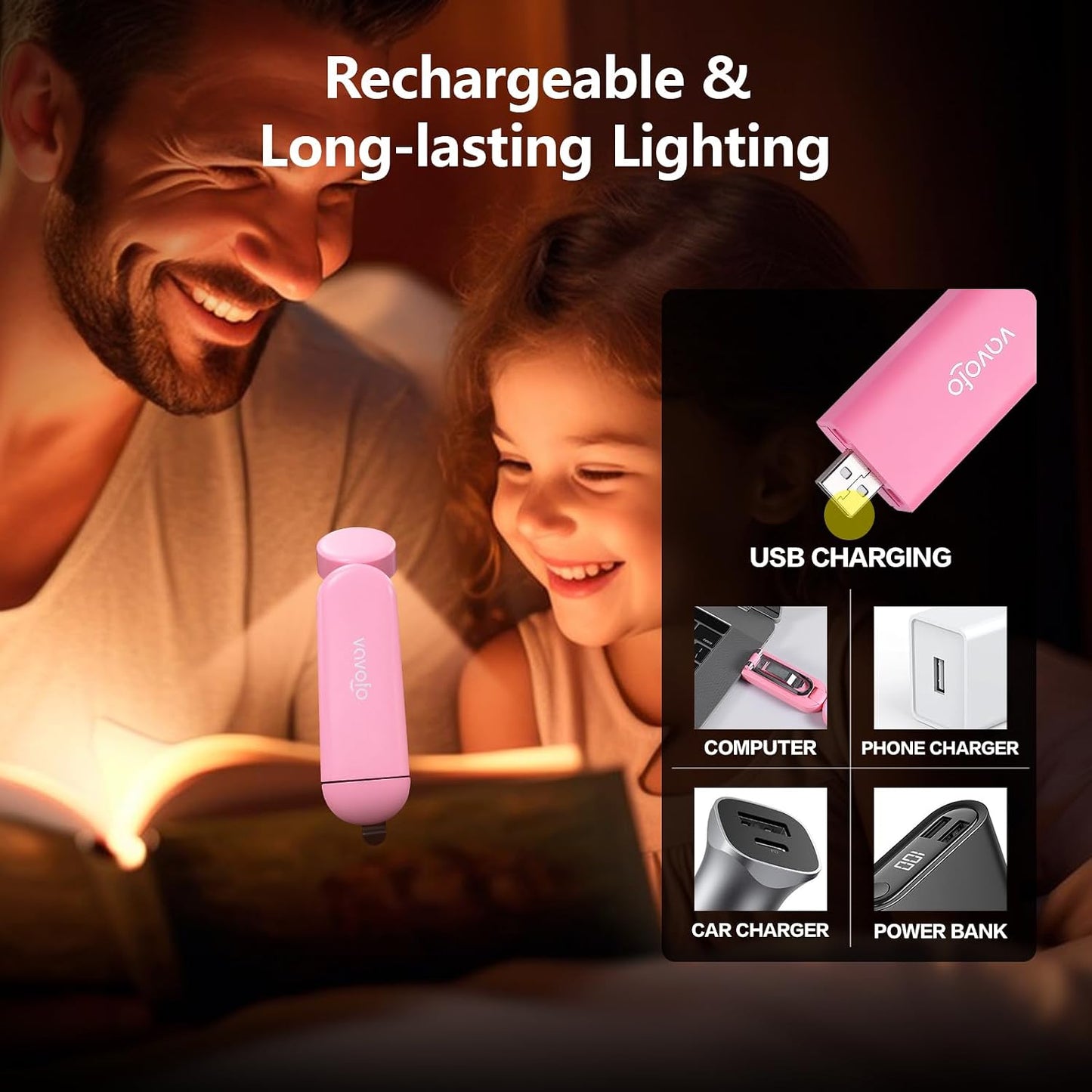 VAVOFO USB Rechargeable Book Light, Blue Light Blocking, Amber Clip-On Bookmark Shaped Reading Light, Eye Care 6 LEDs With 9 Lighting Modes for Bookworms (Grey)