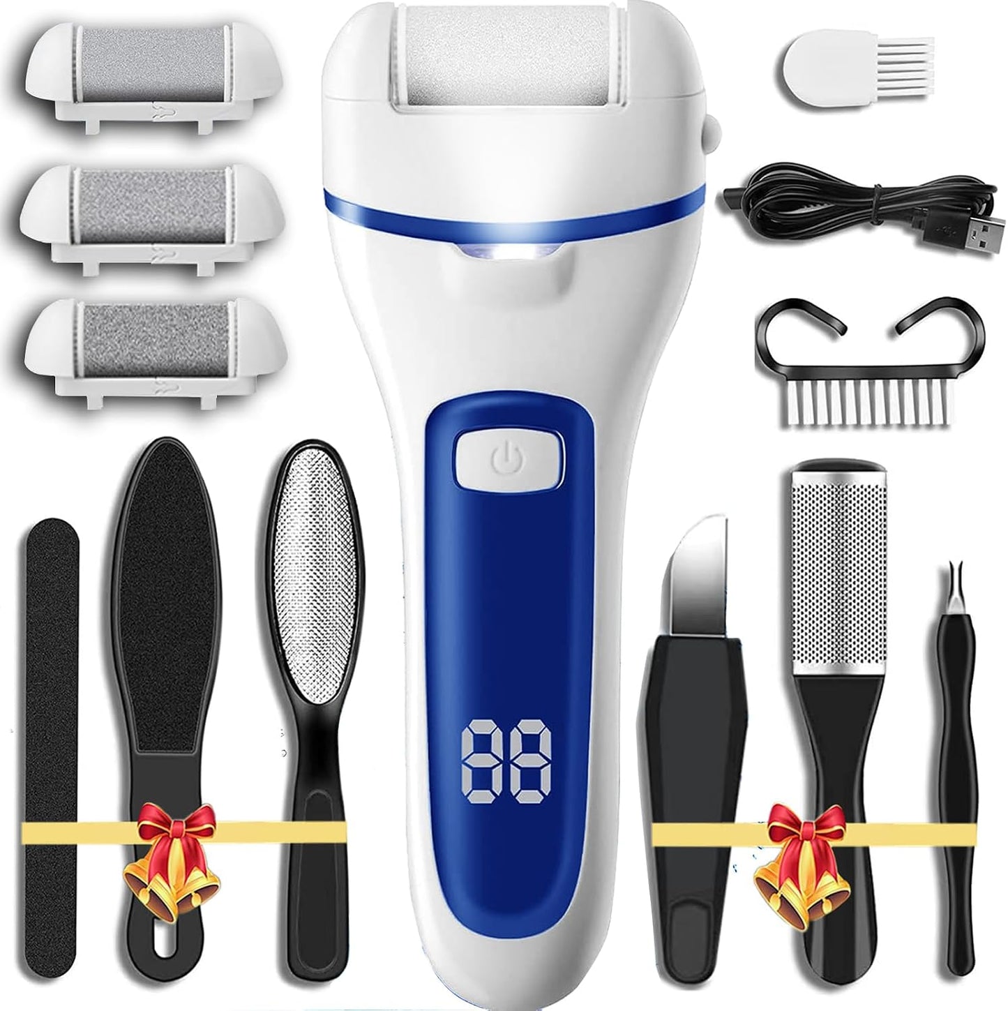 Callus Remover for Feet Electric Foot File, 13-in-1 Professional Pedicure Tools Foot Care Kit, Foot Scrubber Pedi for Hard Cracked Dry Dead Skin, 3 Rollers, 2 Speed, Battery Display (Black)