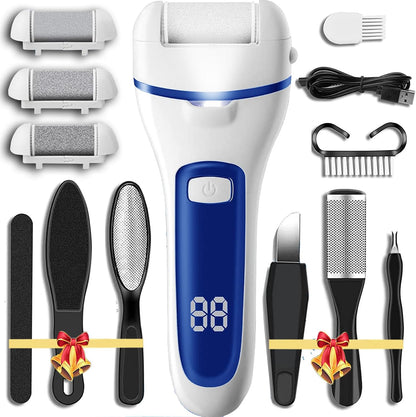 Callus Remover for Feet Electric Foot File, 13-in-1 Professional Pedicure Tools Foot Care Kit, Foot Scrubber Pedi for Hard Cracked Dry Dead Skin, 3 Rollers, 2 Speed, Battery Display (Black)