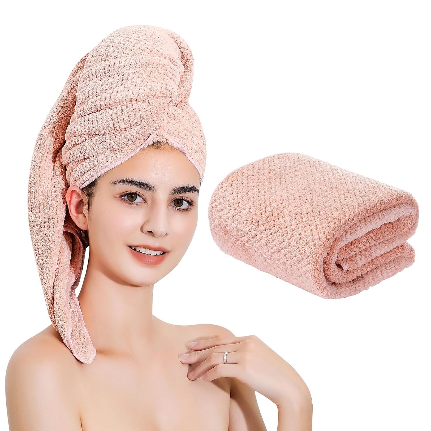 Microfiber Hair Towel Quick Dry Hair Towel Hair Drying Towels Suitable for All Kinds of Hair Ultra Absorbent Long and Thick Hair 20X40inch Lotus Root Pink (1pcs)