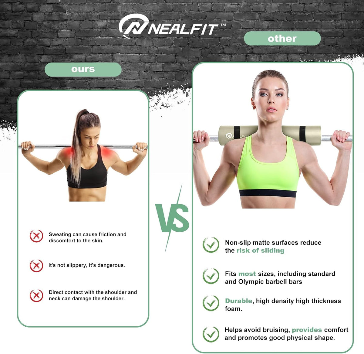 NEALFIT Barbell Pad Squat Pad for Squats—Squat Bar Pad—Great for Weightlifting,Lunges and Hip Thrusts—Foam Sponge Pad—Fit Standard and Olympic Bars Perfectly