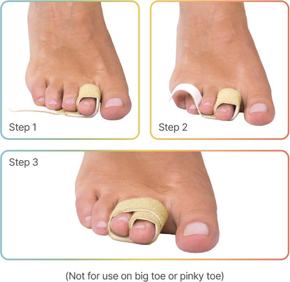 ZenToes Hammer Toe Corrector for Women & Men - Reusable Fabric Buddy Wraps for Broken Toes - Cushioned Toe Splint for Protection & Recovery & Hammertoe Straightener - 4 Count (OSFM, Beige)