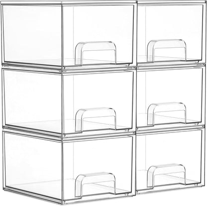 Vtopmart 4 Pack Small Clear Stackable Storage Drawers,Acrylic Bathroom Makeup Organizer,Plastic Storage Bins for Vanity, Undersink, Kitchen Cabinets, Pantry, Home Organization