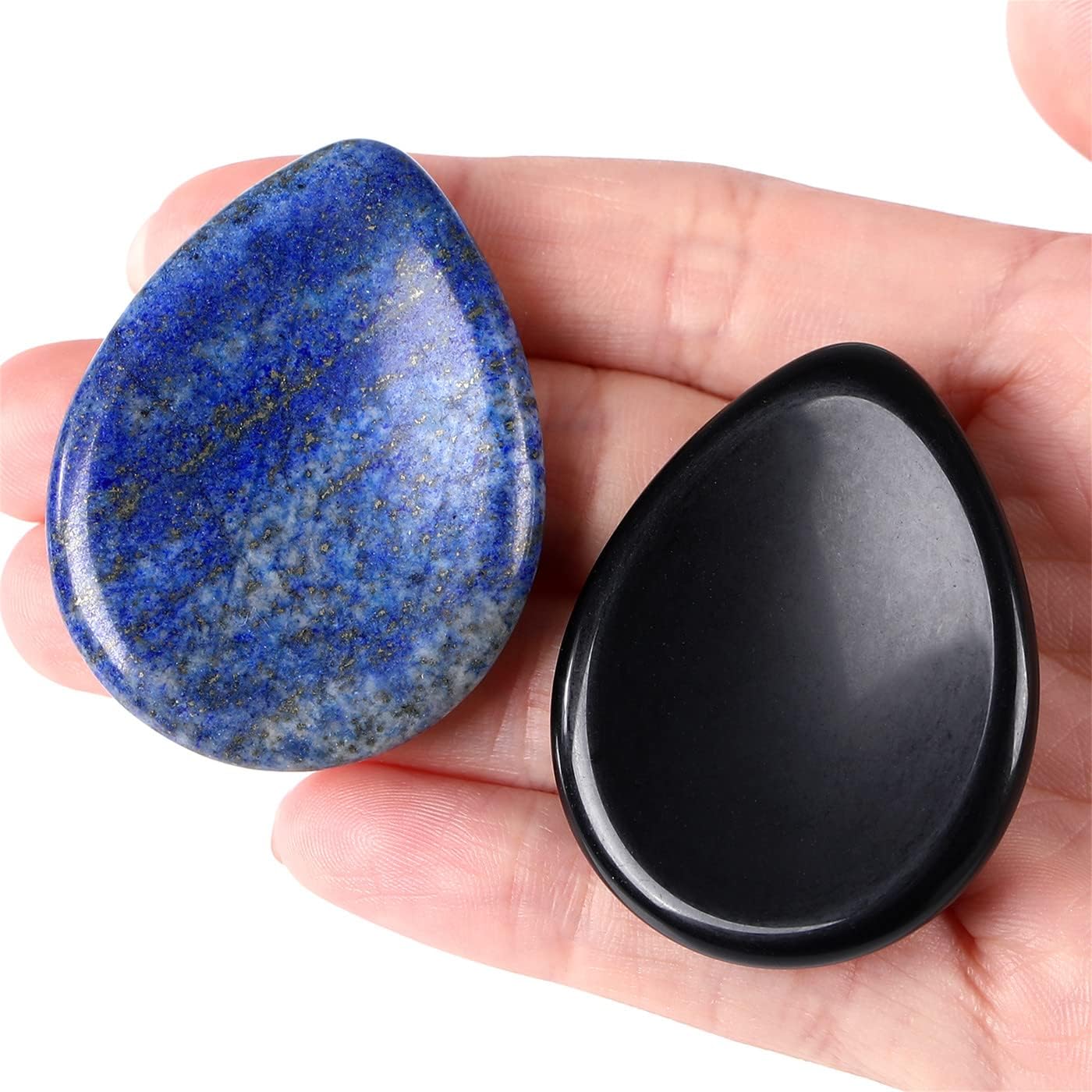 YATOJUZI Thumb Worry Stones for Anxiety Stress Relief Items Healing Crystals Natural Amethyst Rose Quartz Crystal Palm Pocket Stone Gemstones Meditation Reiki Spiritual Gifts for Women Men 2PCS