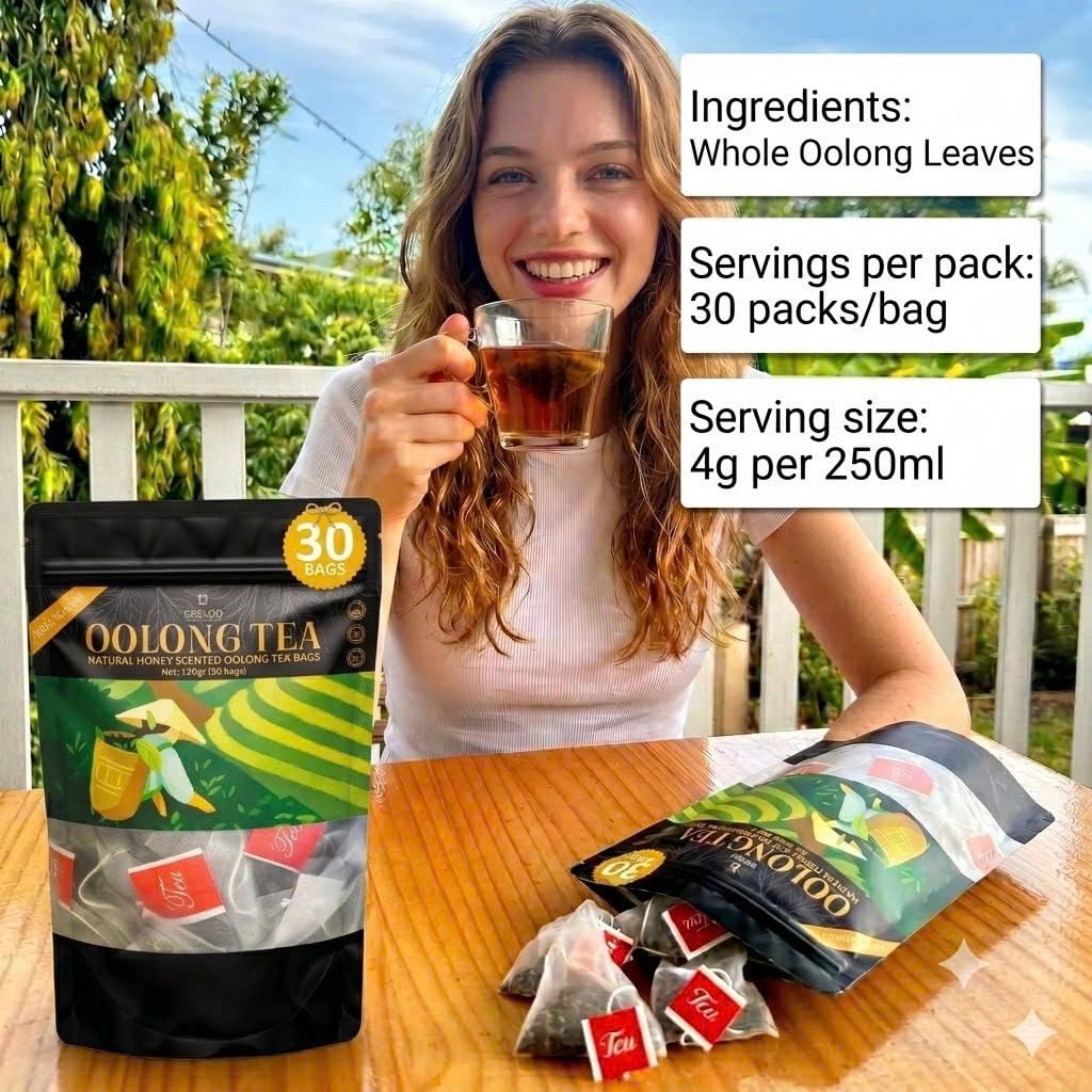 Natural Oolong Tea Bags - 100% Premium Whole Leaf Honey Aroma Cortisol Tea