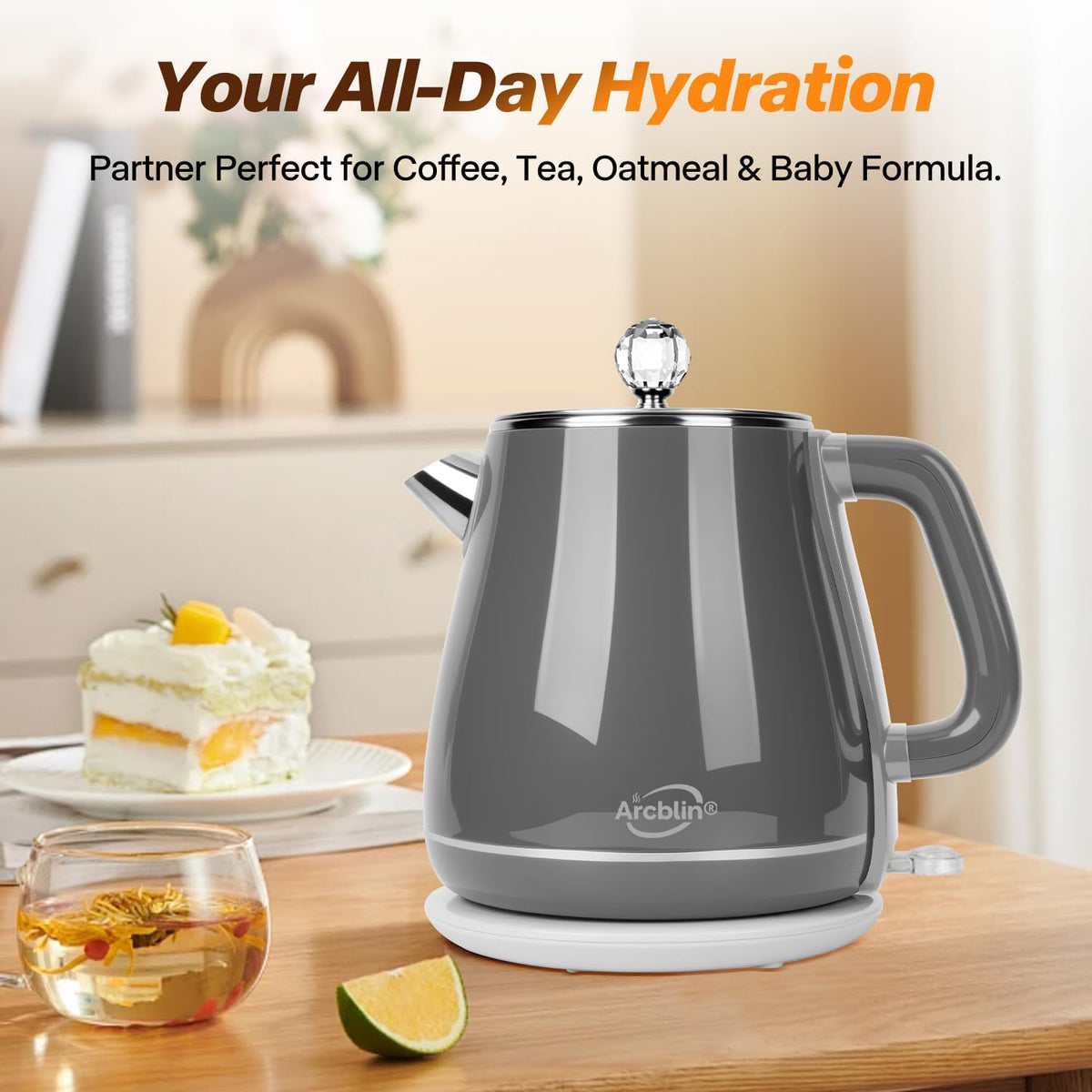 1.8L Electric Kettle, Tea Kettle with Fast Boil 1350W, Pearl White