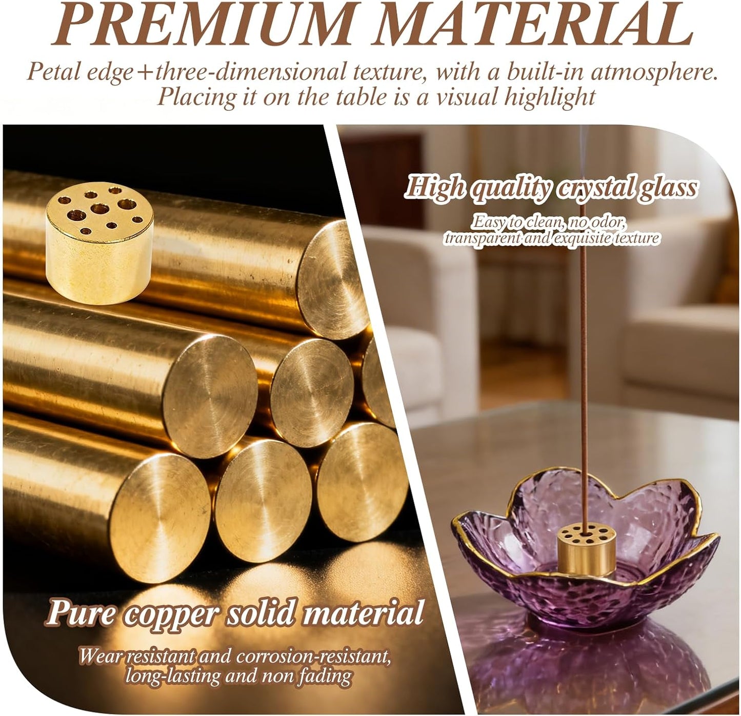 Incense Holder for Sticks and Backflow Incense, Handmade Glass Cherry Blossom Incenses Stick Holder with 9 Incenses Holes Incenses Burner Ash Catcher Ideal for Incense Burning, Home & SPA Decor