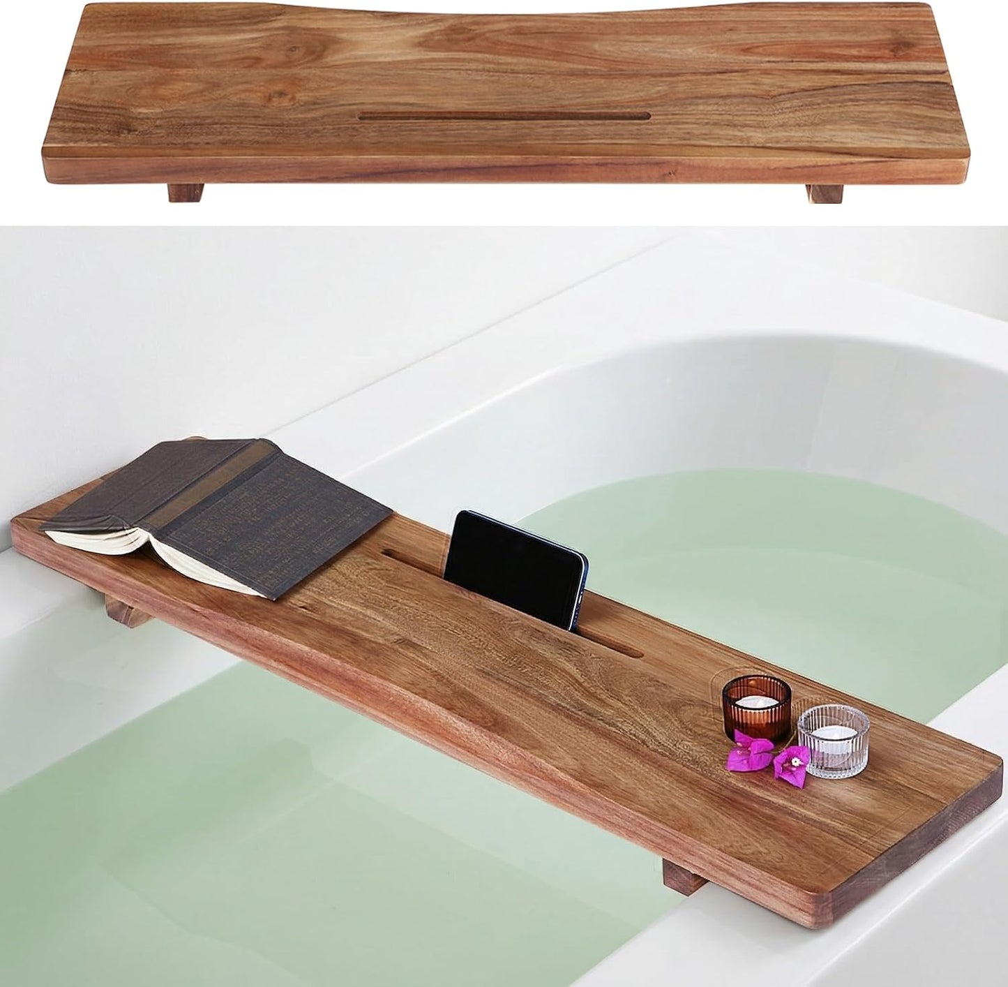 1.2IN Thickened Board Acacia Wood Bathtub Tray Caddy for Freestanding Tub