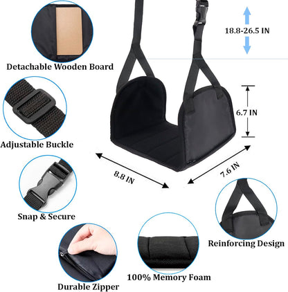 Airplane Travel Foot Hammock Made with Premium Memory Foam, No Collapse Airplane Footrest with Extended Adjustment Strap, Foot Hammock & Portable Plane Leg Rest, Provides Relaxation and Comfortable