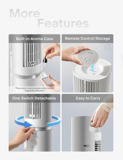 PELONIS 40 inch Bladeless Tower Fan for Bedroom, Standing Fan with Remote Control, 26ft/s, 90° Oscillation, 3 Speed Settings, 27dB, 3 Modes, 15-Hour Timer, LED Display, Fan that Blows Cold Air, White