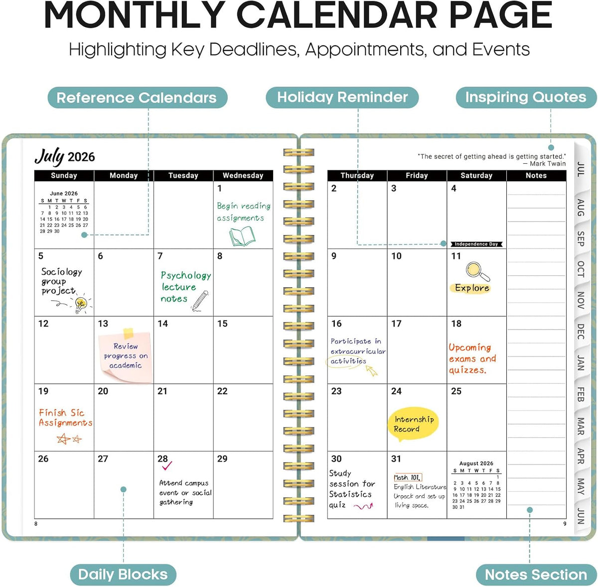 Taja Planner 2026-2027, Jul 2026-Jun 2027 Monthly & Weekly Calendar Book - Colors B