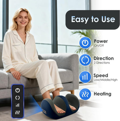 Foot Massager with Heat, Shiatsu Kneading Foot and Calf Electric Massager Machine with Roller, Massage Feet/Arm/Calf/Ankle for Relax, Plantar Fasciitis, Pain Relief, Gifts for Women & Men, Black