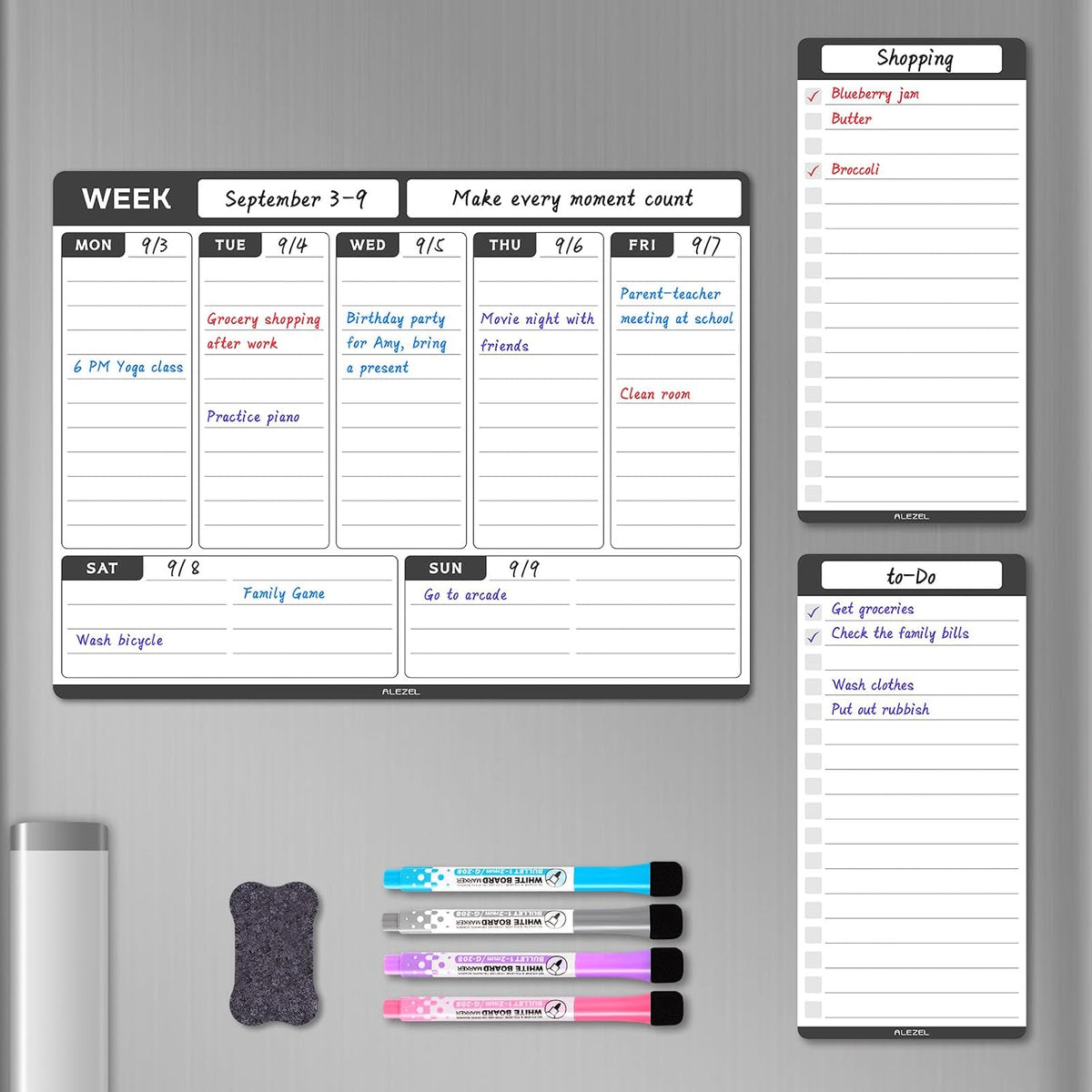 ALEZEL Magnetic Weekly Calendar Whiteboard for Fridge