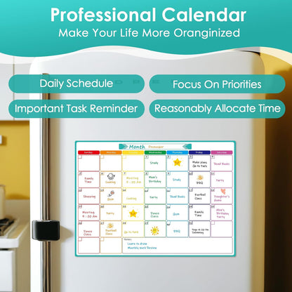 MaxGear Weekly Dry Erase Board for Fridge, 16"x12" Magnetic Calendar | Strong Magnetic, Smooth Writing and Effortless Erasing, Stain Resistant without any Stains with 7 Markers and 1 Eraser