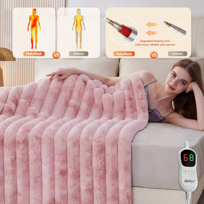 Heated Throw Blanket, Faux Fur Cozy Heating Blanket with Overheat Protection, 1/2/4/6/8 Hours Auto-Off 10 Heat Level, Machine Washable (50x60 Inches, Cream White)