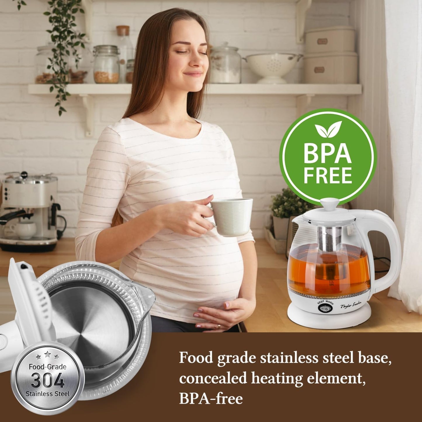 Taylor Swoden Electric Kettle with Tea Infuser, 1L Small Electric Tea Kettle with Keep Warm, LED Light Hot Water Boiler & Heater for Coffee & Teas, Auto Shut-Off & Boil Dry Protection, BPA Free, Black