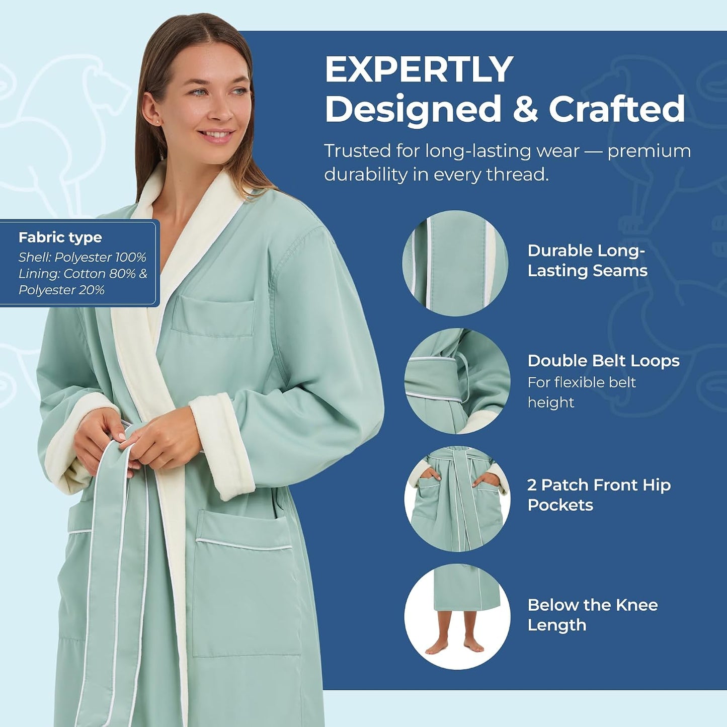 MONARCH Unisex Terry Lined Microfiber Hotel Robe